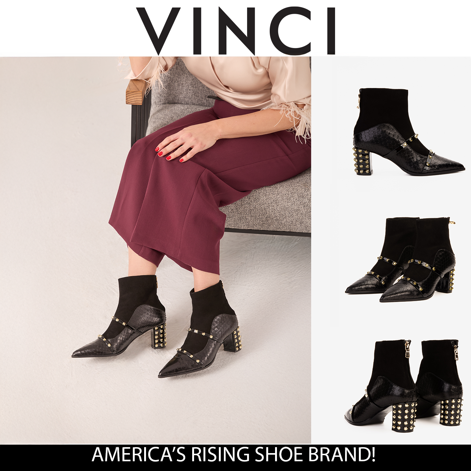The Valentina Black Leather Block Heel Women Boot