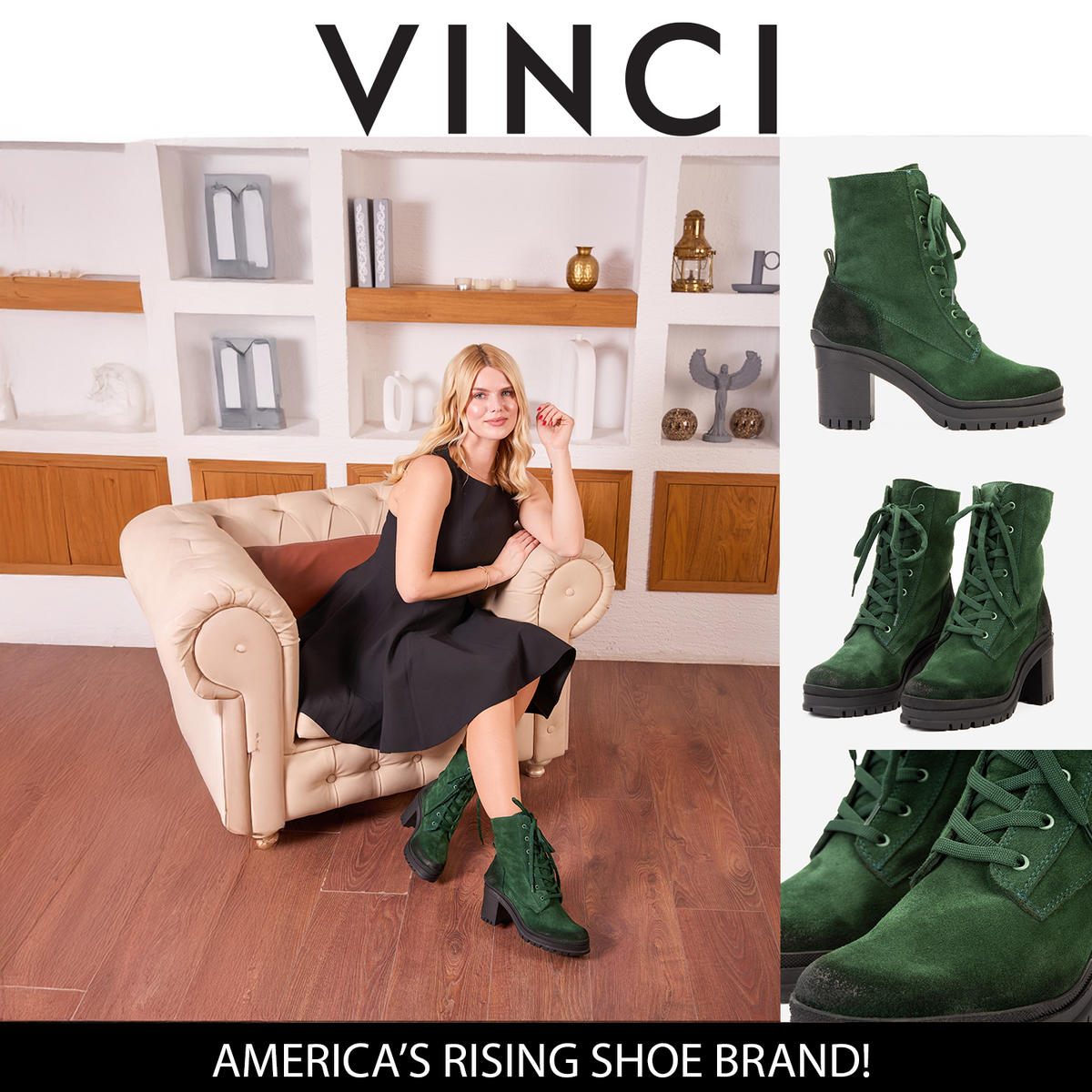 Vinci Leather The Elera Green Leather Block Heel Women Boot – product view 17