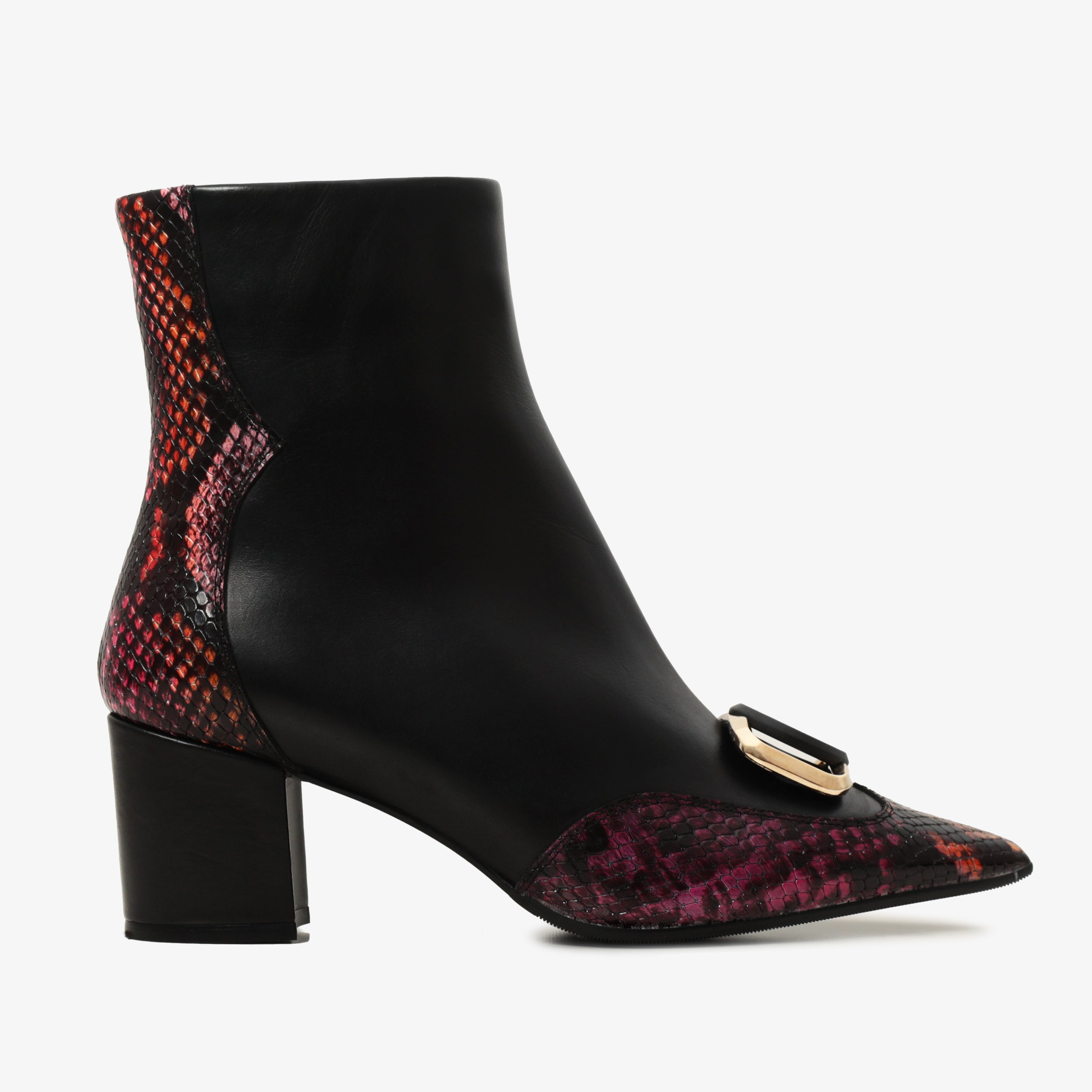 The Arezzo Black & Fuchsia Leather Block Heel Women Boot