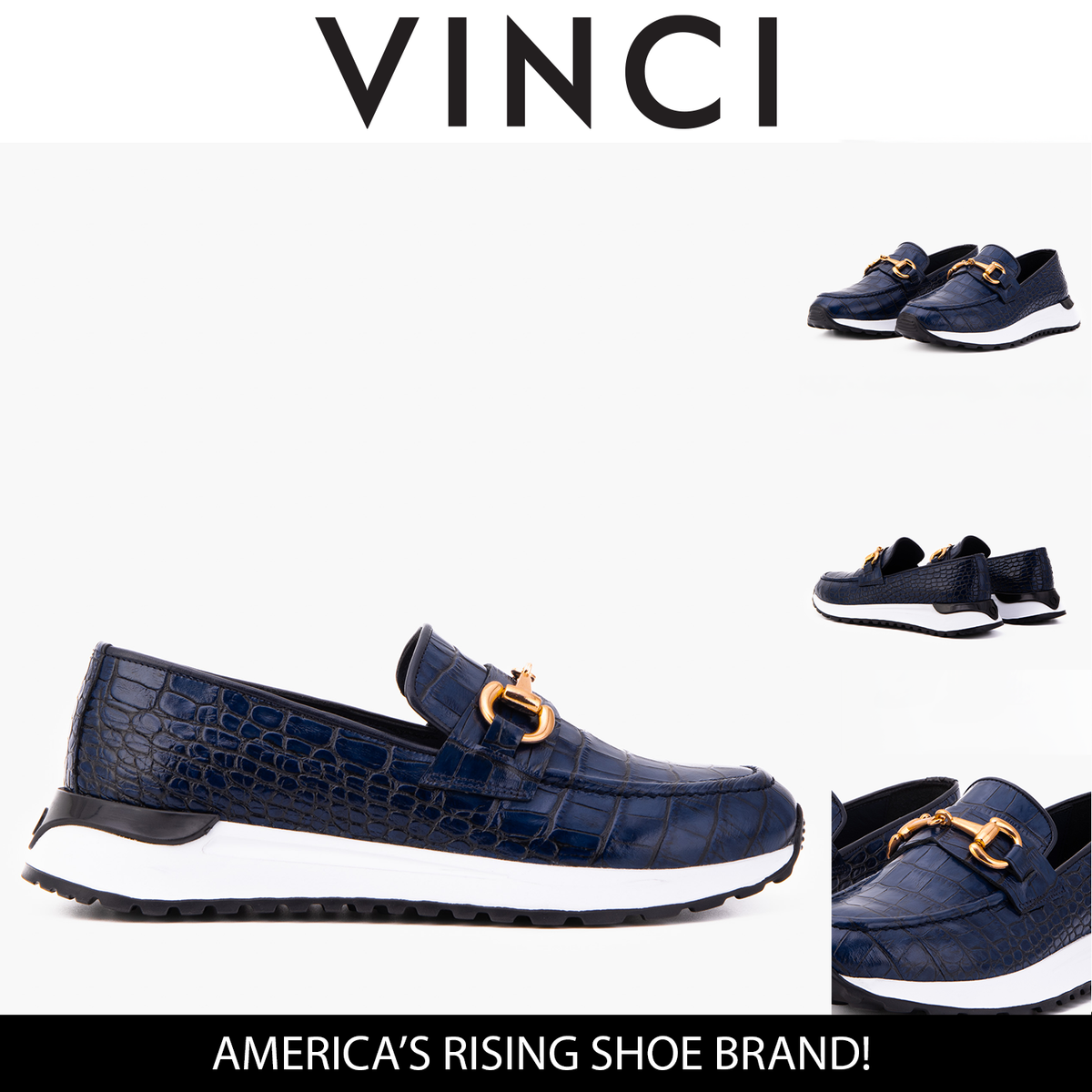 Vinci Leather The Milan Navy Croc-Embossed Leather Women Sneaker – product view 4
