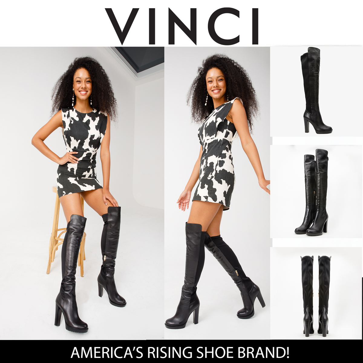 Vinci Leather The Sao Paulo Black Leather Knee High Platform Heel Women Boot – product view 47