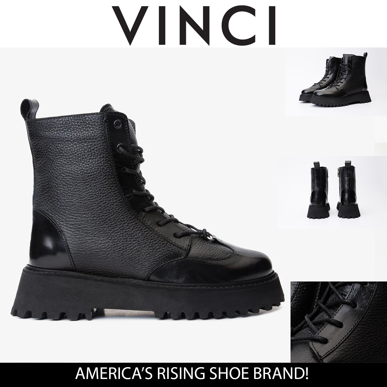 The Yildiz Black Leather Lace-Up Ankle Women Boot With a Side Zipper
