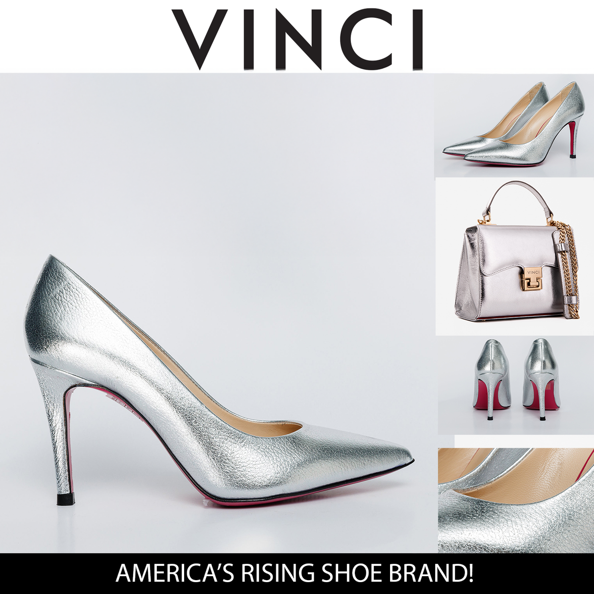 Vinci Leather The Ege Silver Leather Pump Fuchsia Sole Women Shoe – product view 5