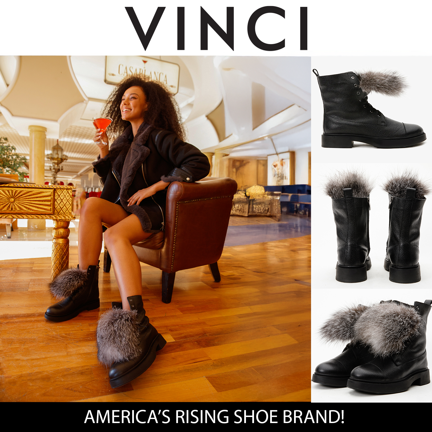 The Kajapati Black Leather Natural Fur Mid Calf Women Boot