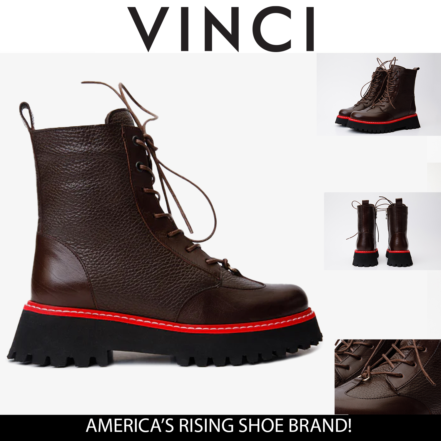 The Yildiz Brown Leather Lace-Up Ankle Women Boot With a Side Zipper