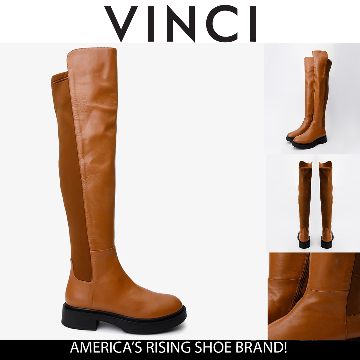 Vinci Leather The Harmony Belle Tan Leather Knee High Women Boot – product view 6