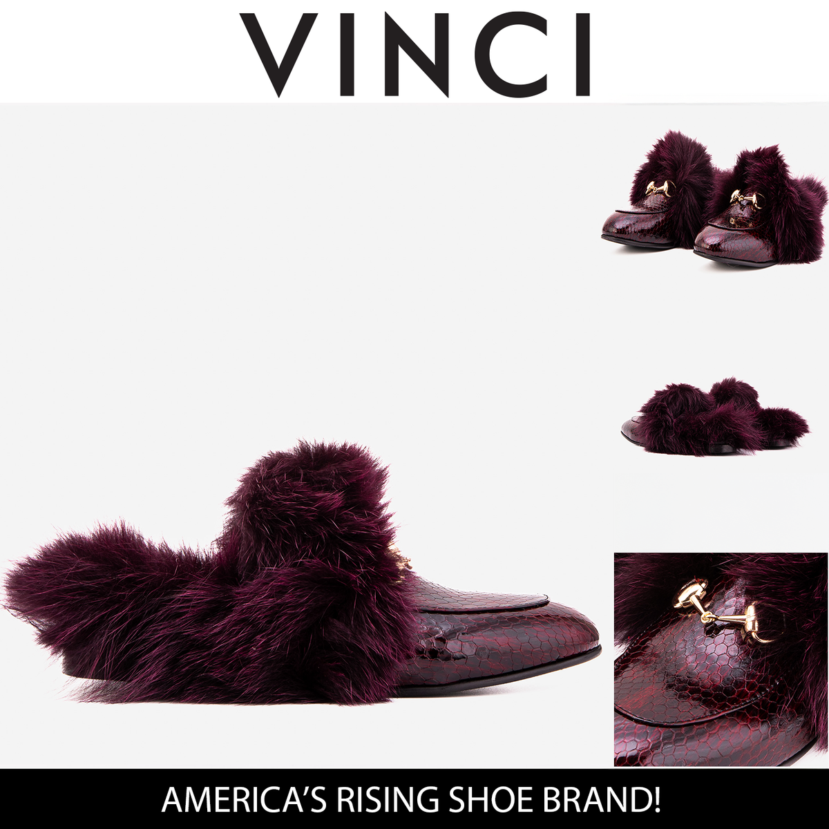 Vinci Leather The Izmir Burgundy Patent Leather Natural Fur Women Slipper