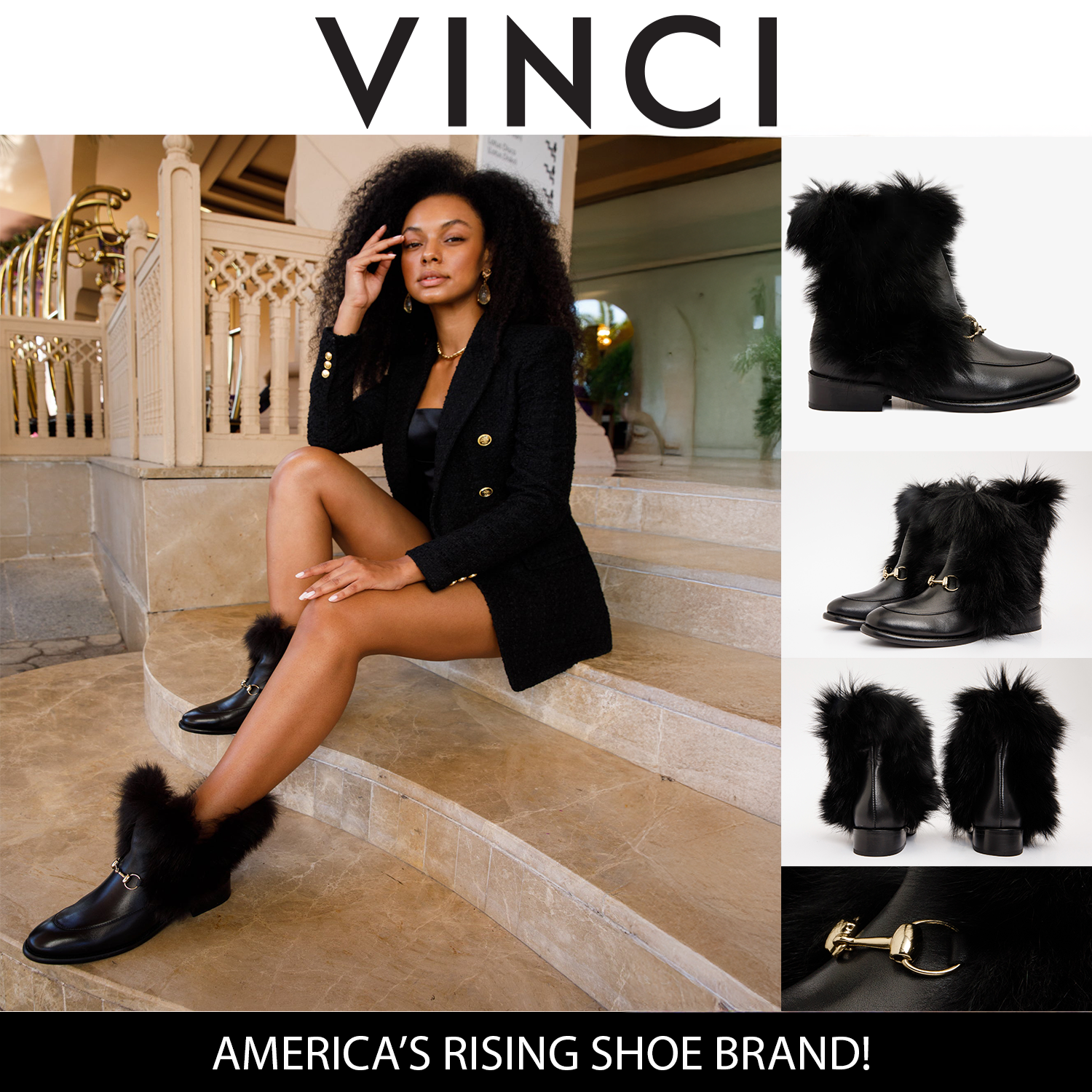 The Izmir Black Leather Natural Fur Mid Calf Women Boot