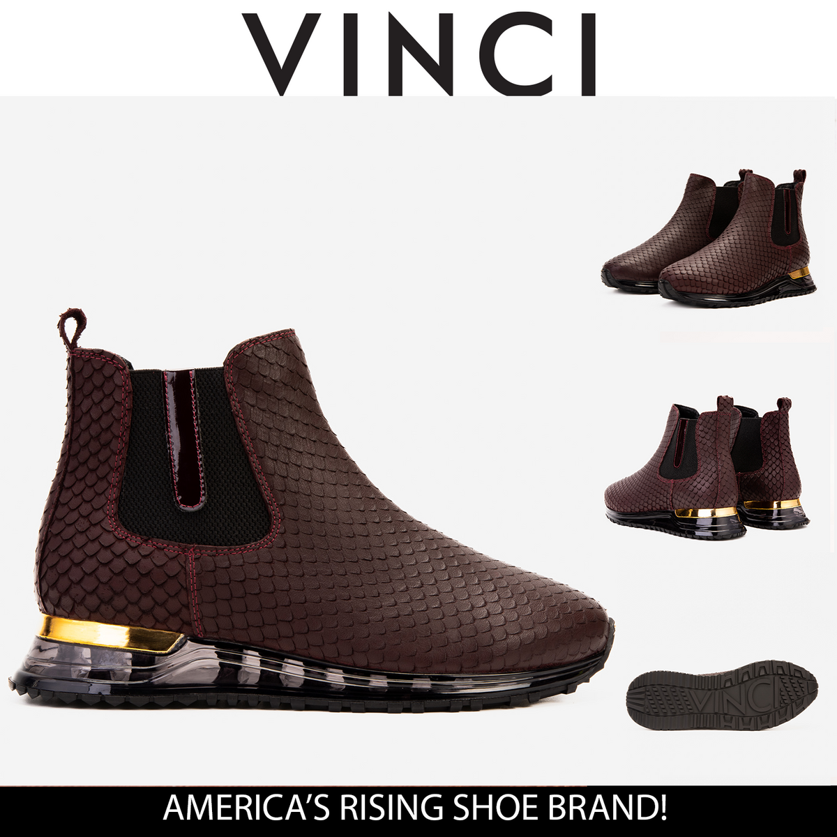 Vinci Leather The Panther Burgundy Leather Men Chelsea Boot – product view 10