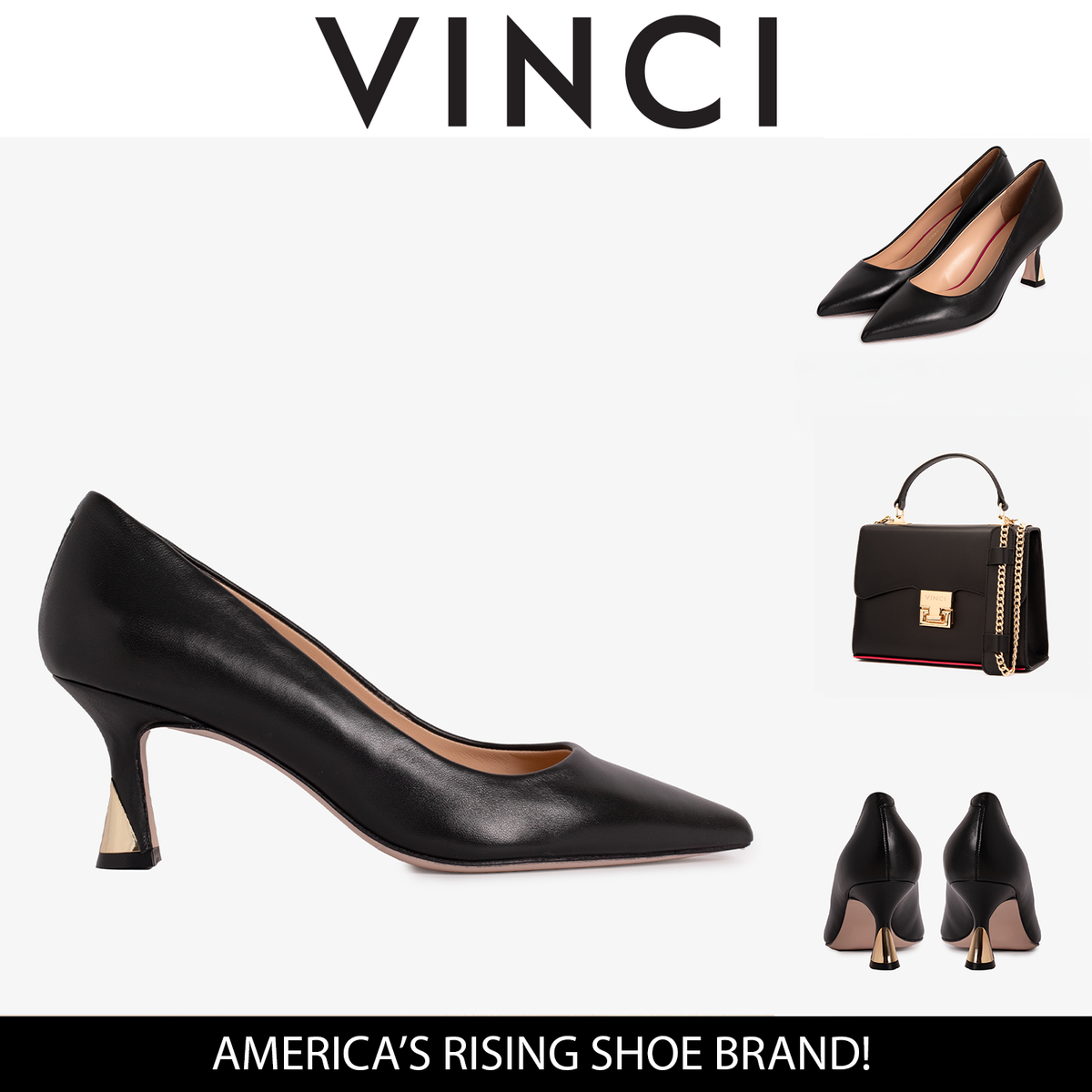 Vinci Leather The Brunello Black Leather Pump Women Shoe – product view 6