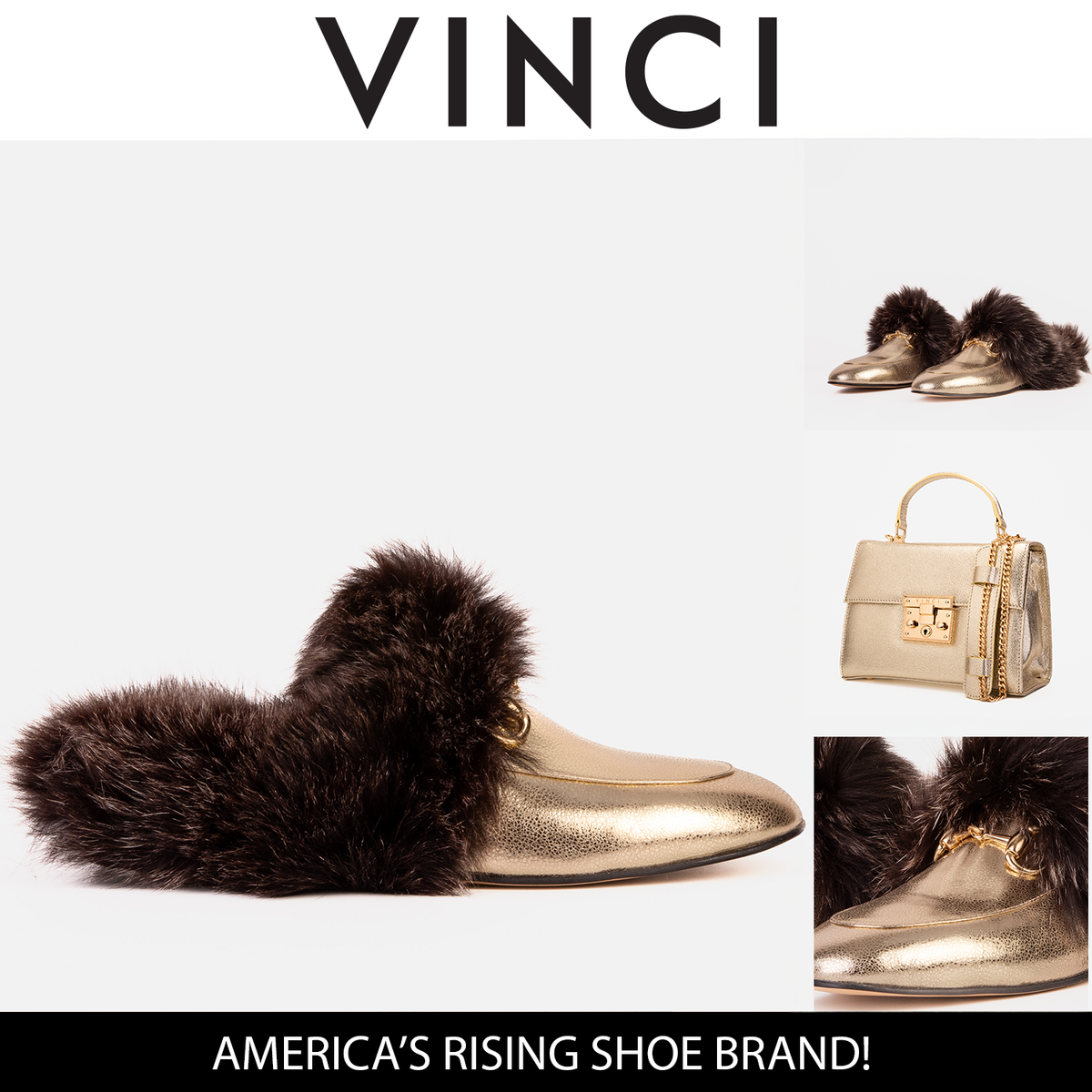 Vinci Leather The Izmir Gold Leather Natural Fur Women Slipper – product view 3