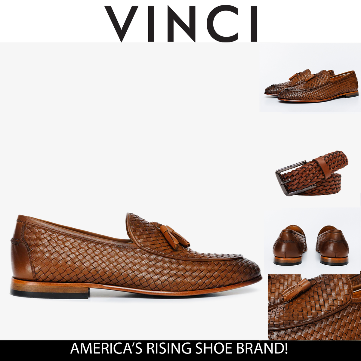 Vinci Leather The Mclean Shoe Tan Woven Tassel Loafer Men Shoe – product view 5