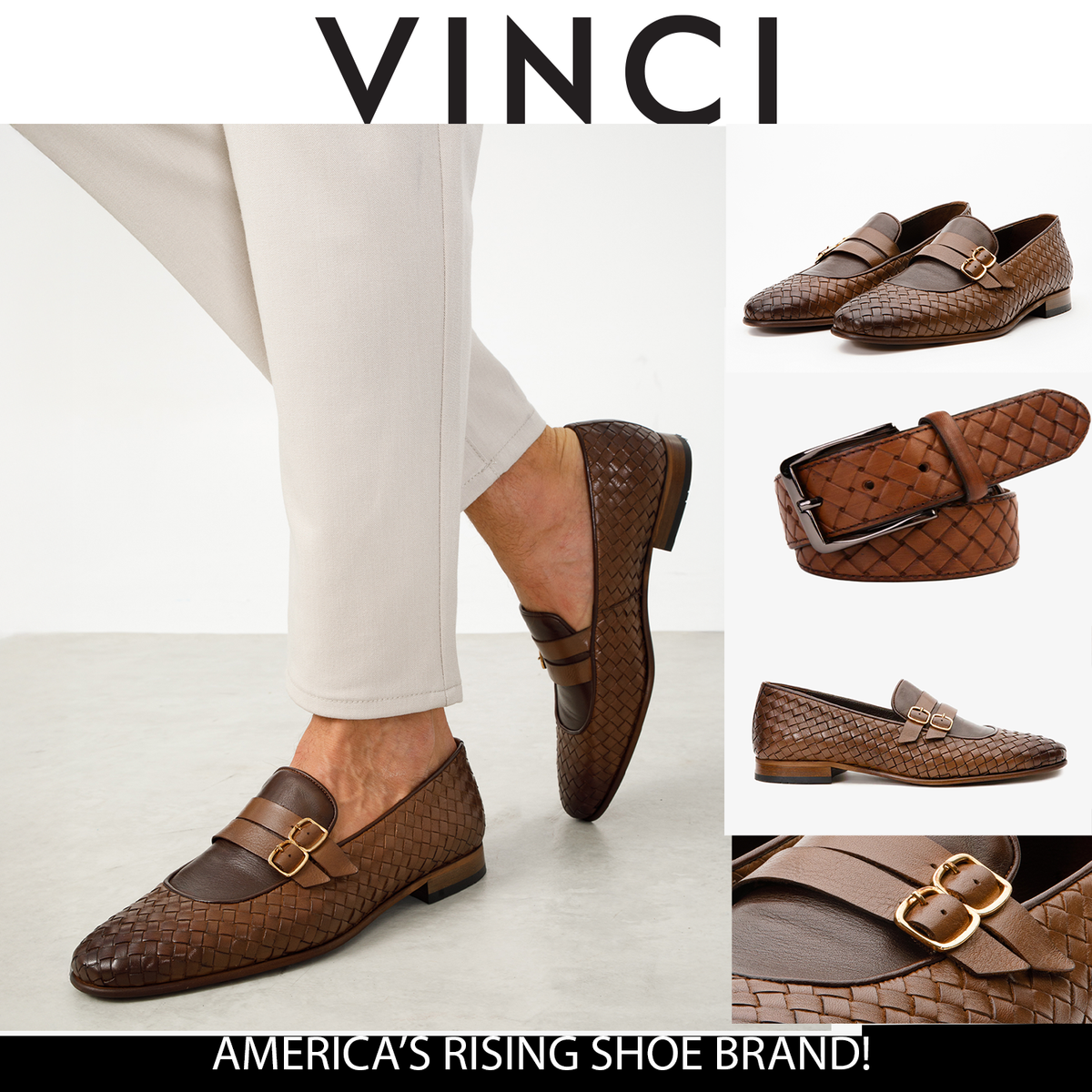 Vinci Leather The Vatra Tan Woven Double Monk Strap Men Shoe – product view 2