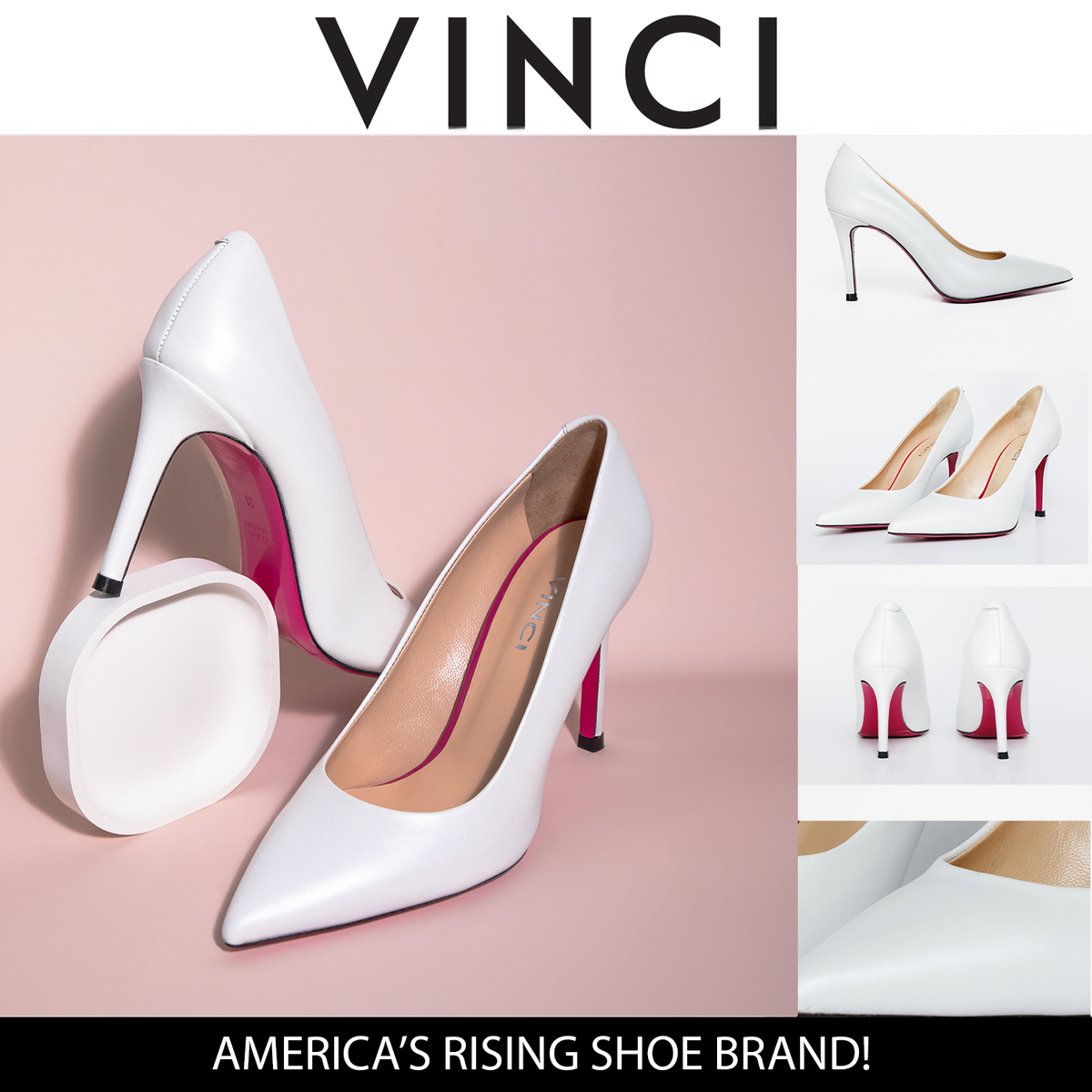Vinci Leather The Ege White Leather Pump Fuchsia Sole Women Shoe – product view 5