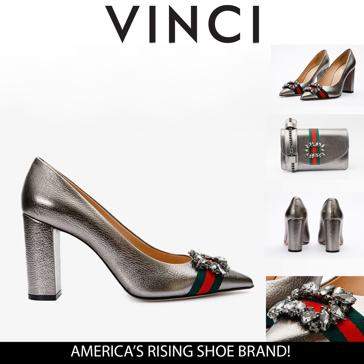 Vinci Leather The Afega Silver Leather Block Heel Pump Women Shoe – product view 5