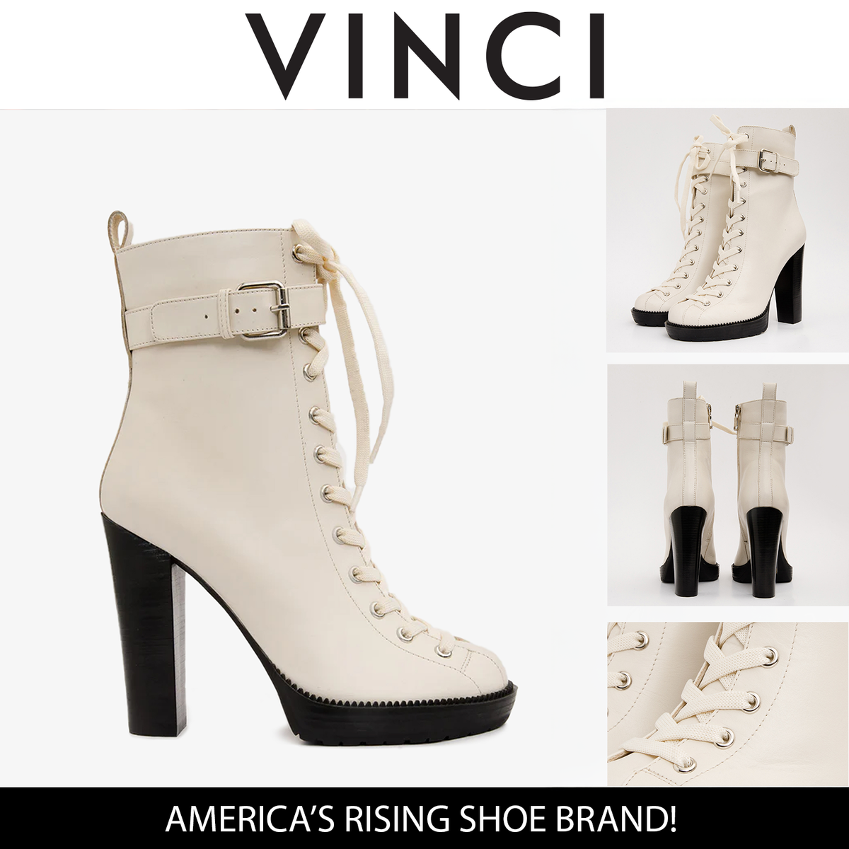 Vinci Leather The Estrada Cream Leather Lace-Up Platform Heel Mid Calf Women Boot – product view 5