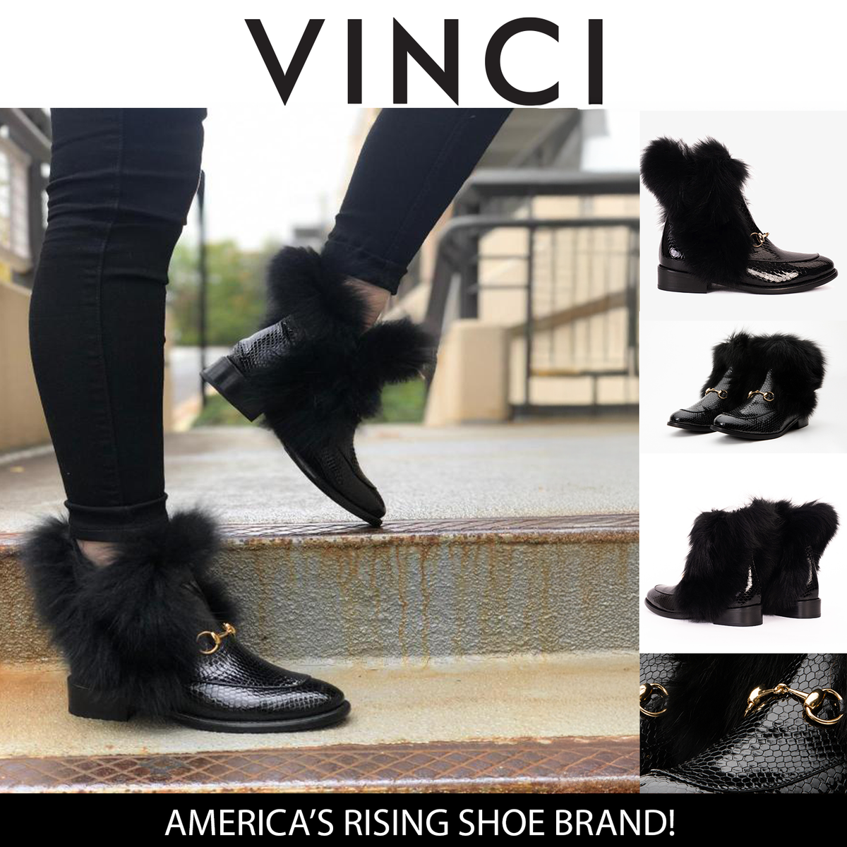 Vinci Leather The Izmir Black Patent Leather Natural Fur Mid Calf Women Boot – product view 7