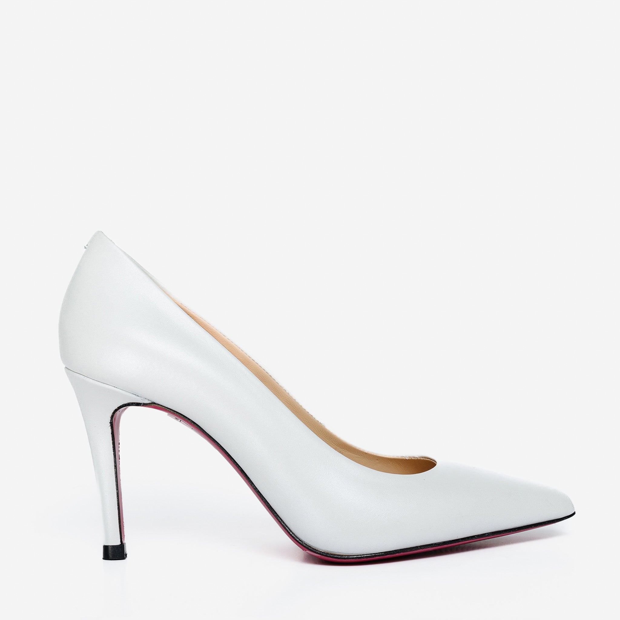 The Ege White Leather Pump Fuchsia Sole Women Shoe