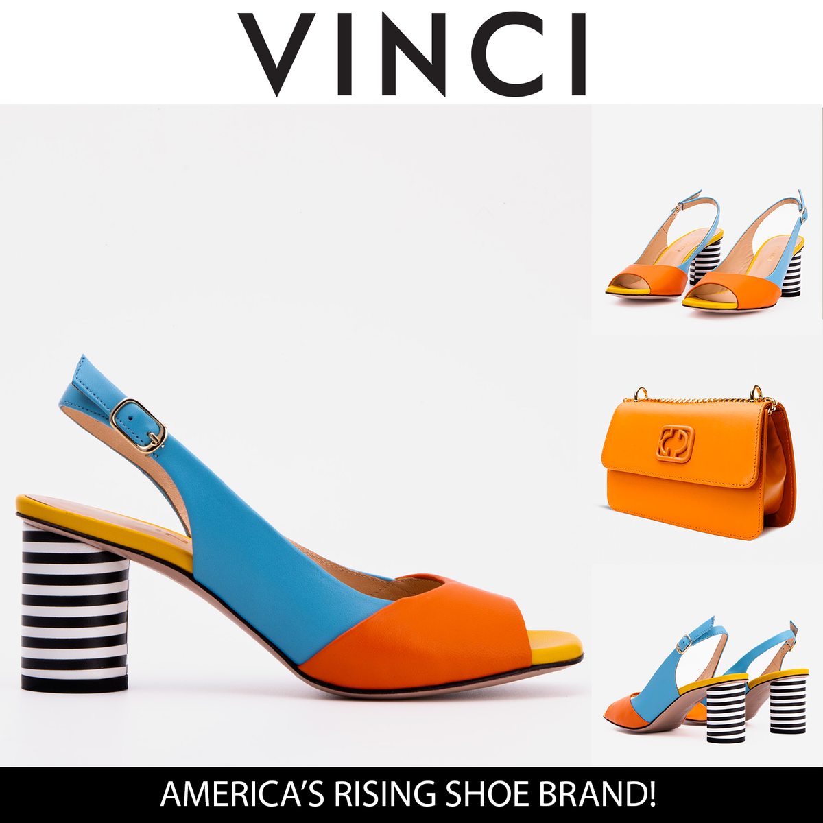 Vinci Leather The Spectrum Blue / Orange Block Heel Leather Women Sandal – product view 7