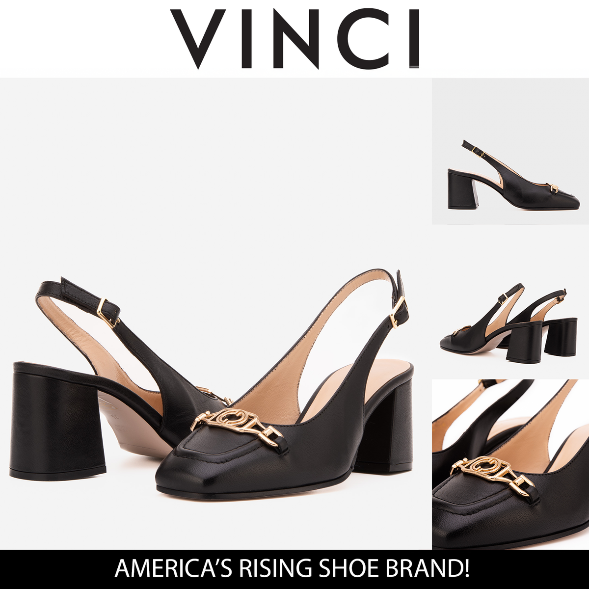 Vinci Leather The Potomac Black Slingback Leather Women Sandal – product view 5
