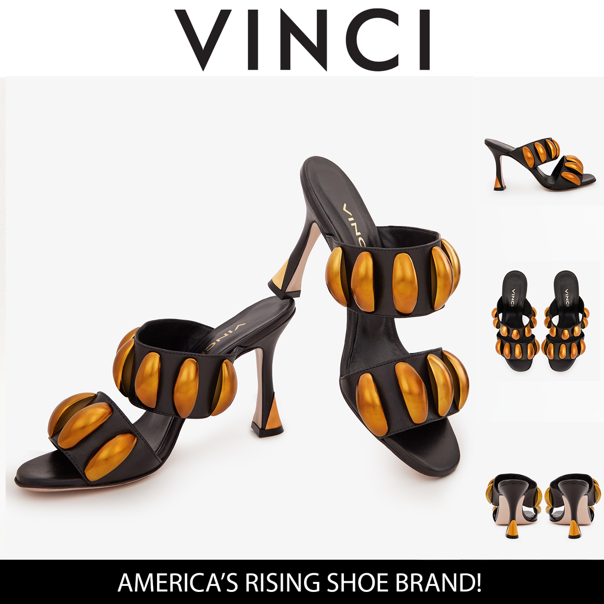 Vinci Leather The Eclipse Black & Gold Leather Women Sandal – product view 7