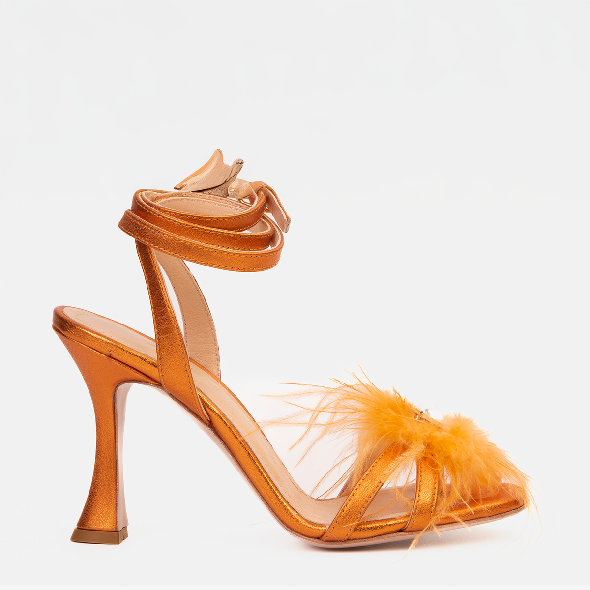 Vinci Leather The Siena Orange Leather Ankle Strap Plumed Women Sandal Final Sale! – product view 1