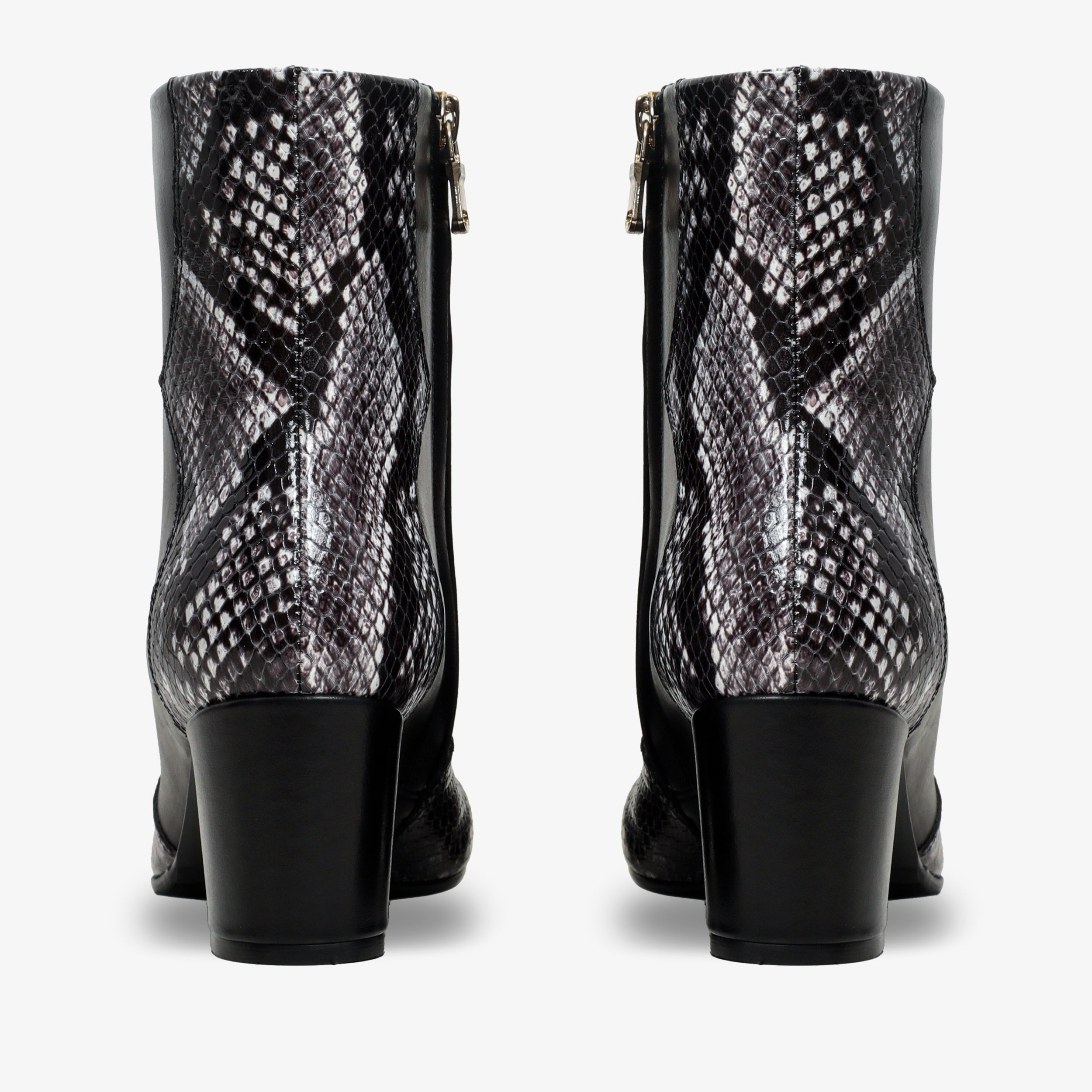 The Arezzo Black & White Leather Block Heel Women Boot