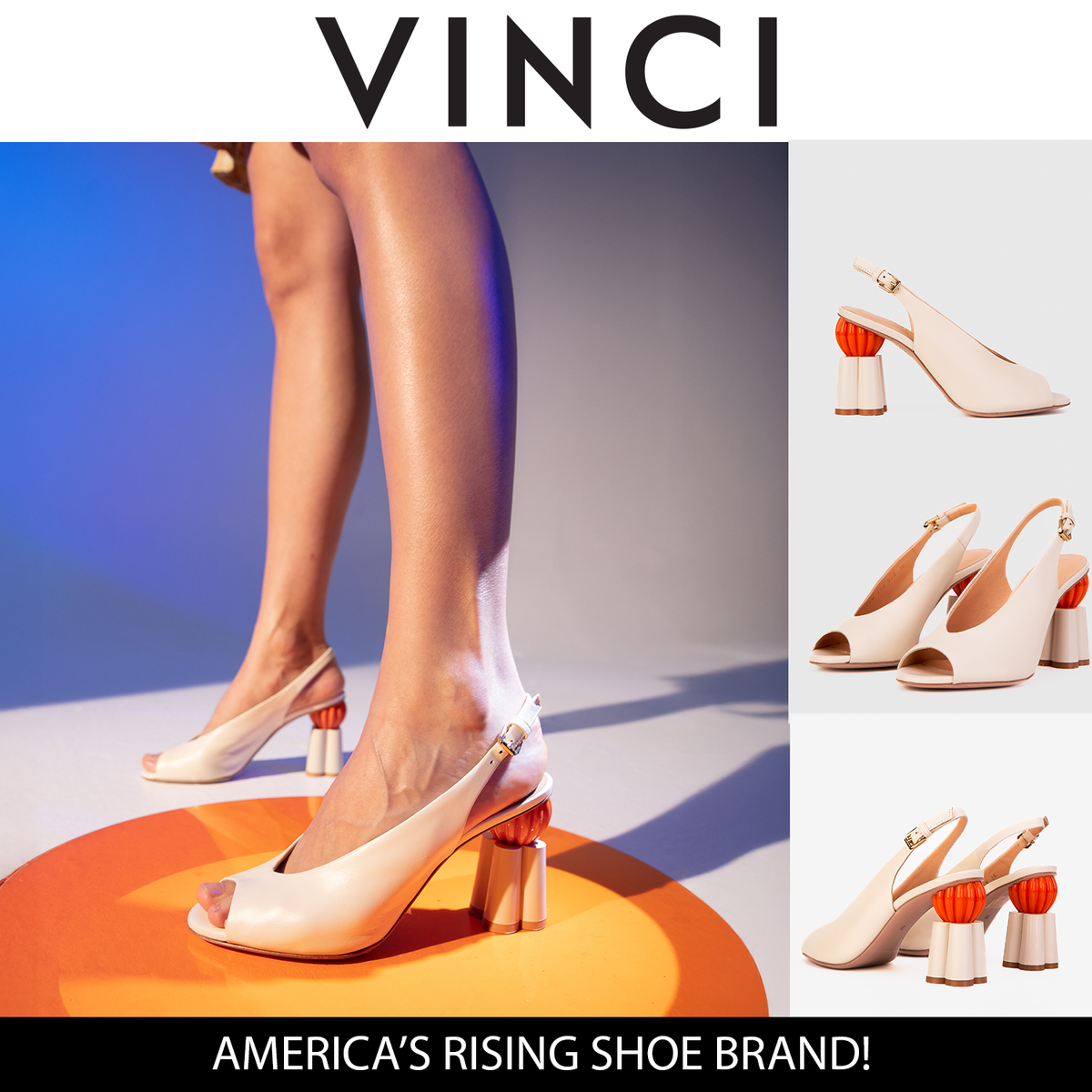 Vinci Leather The Cimla Cream Leather Pumpkin Heel Women Sandal – product view 5