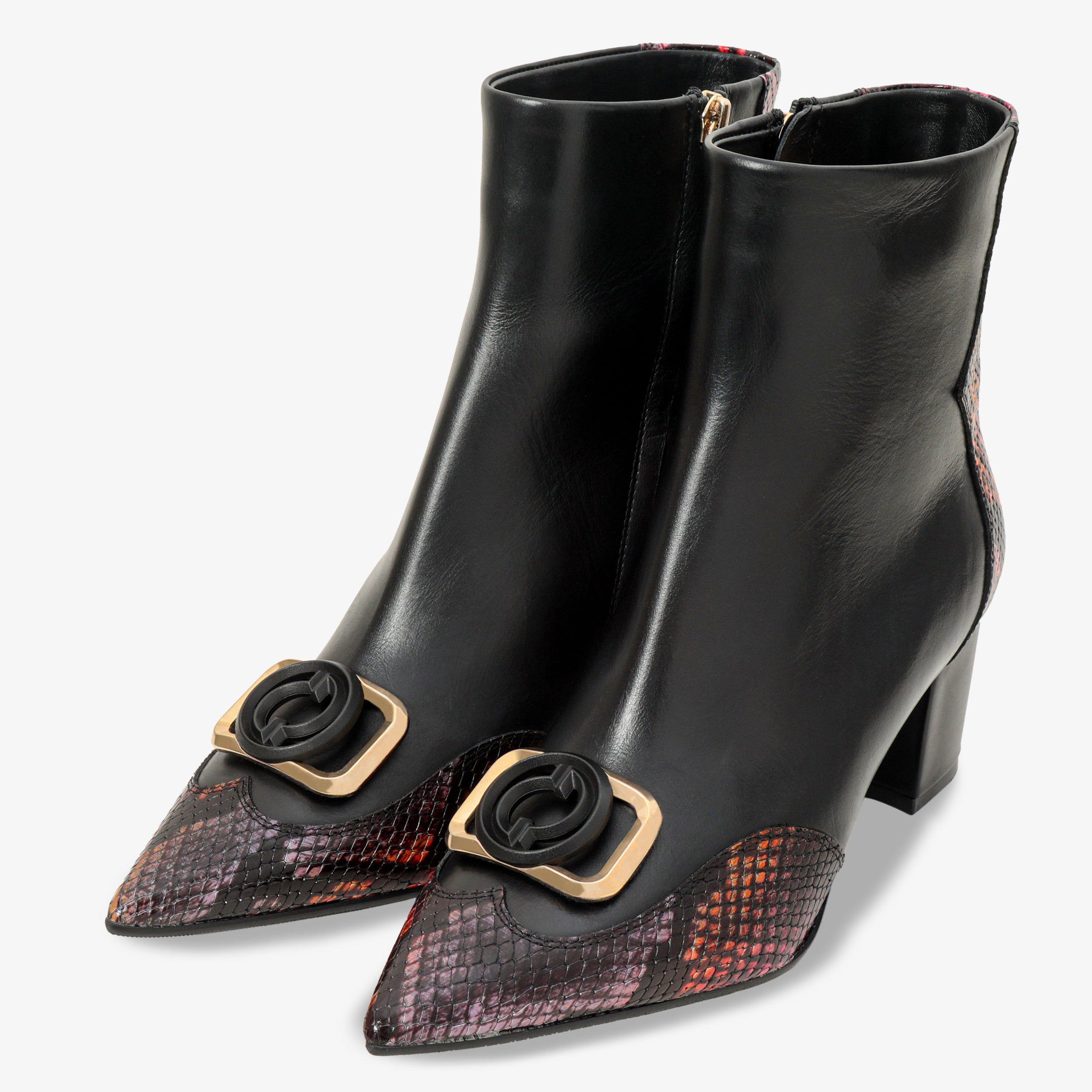 The Arezzo Black & Fuchsia Leather Block Heel Women Boot