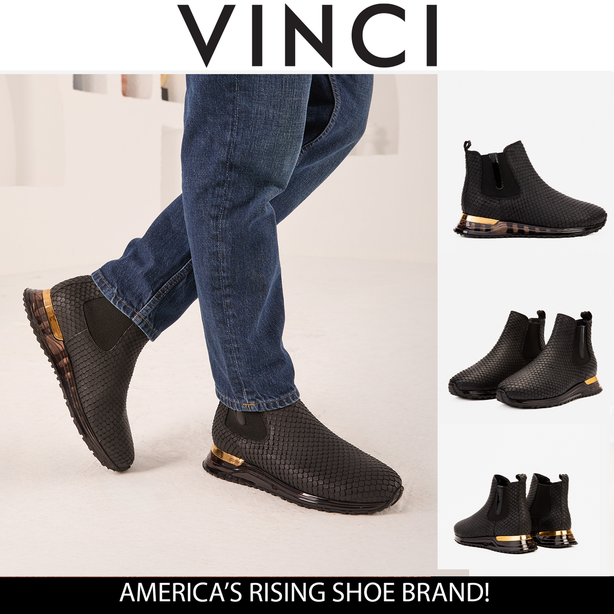 Vinci Leather The Panther Black Leather Men Chelsea Boot – product view 22