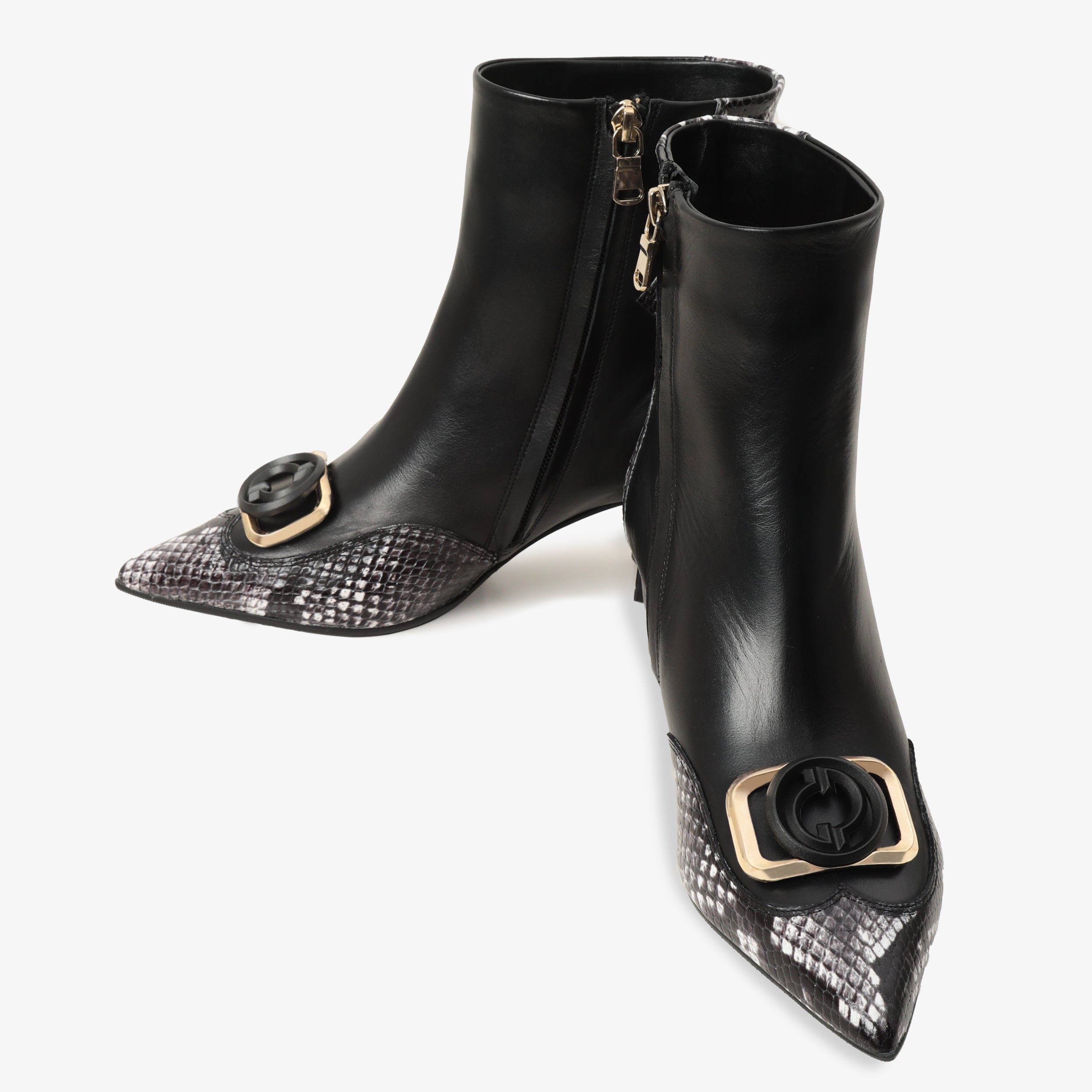 The Arezzo Black & White Leather Block Heel Women Boot