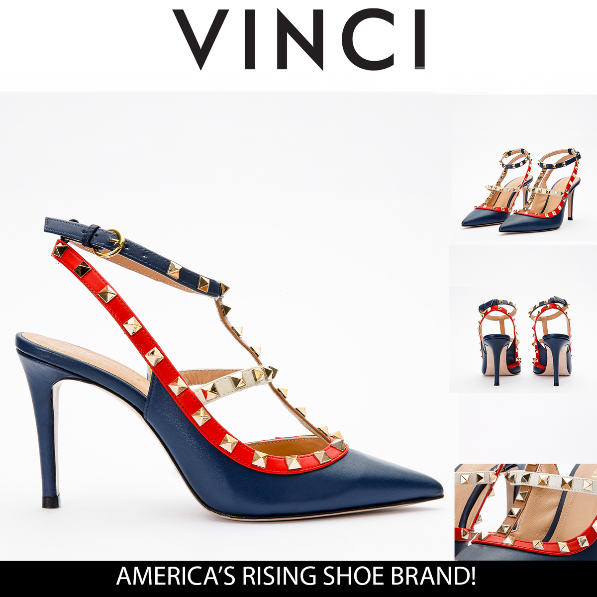 The Sogi Navy Blue Leather Slingback Women Sandal