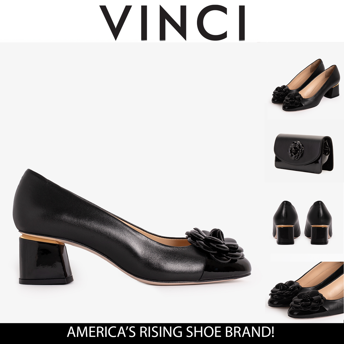 Vinci Leather The Diva Black Leather Cap Toe Block Heel Pump Women Shoe – product view 6
