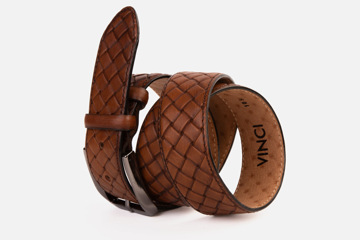Vinci Leather The Vatra Brown Woven Leather Belt – product view 3