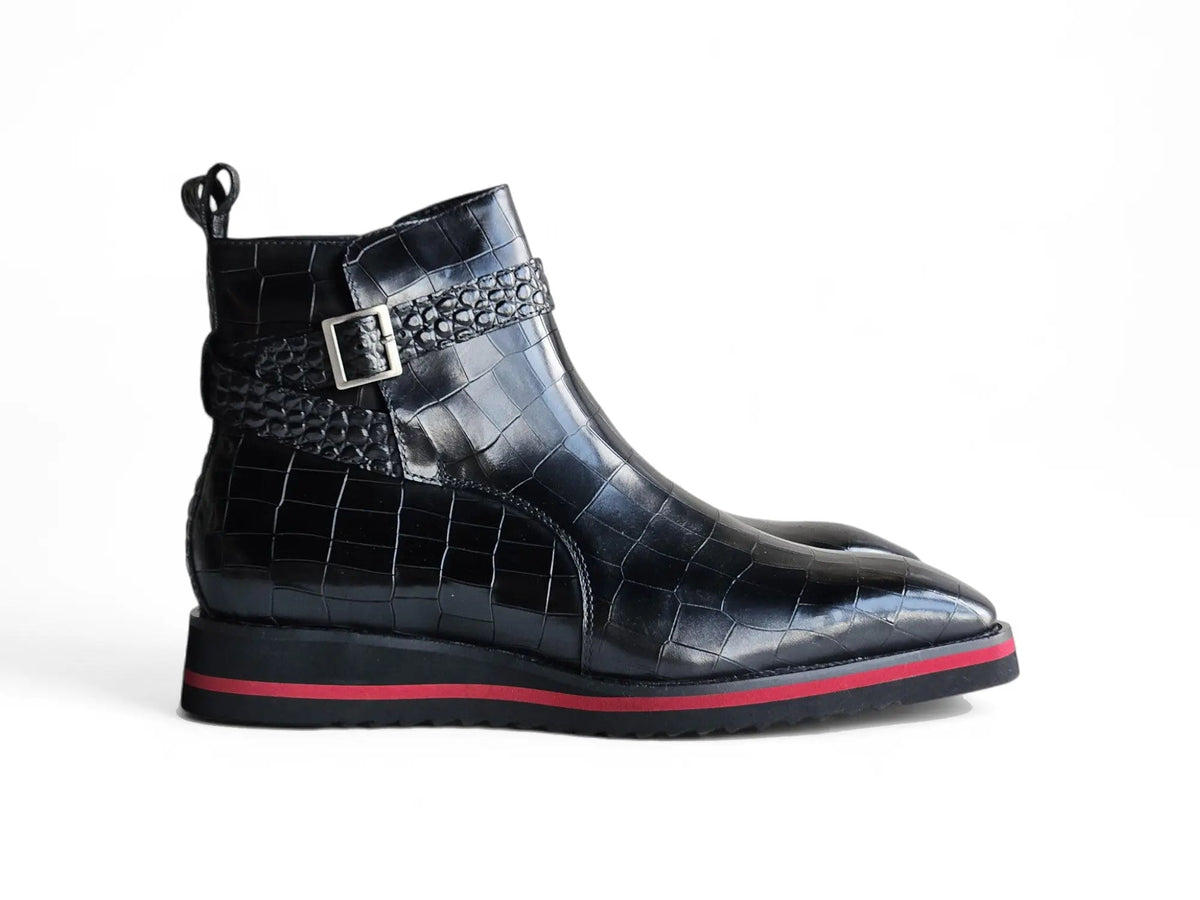 Carrucci Shoes Men's Vesper Cross Strap Buckle Boot Men's Calfskin Leather KB517 01E