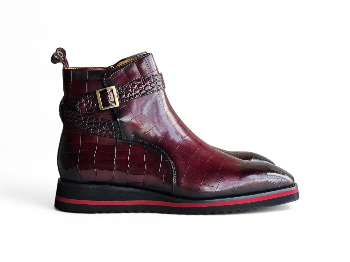 Carrucci Shoes Men's Vesper Cross Strap Buckle Boot Men's Calfskin Leather KB517 01E