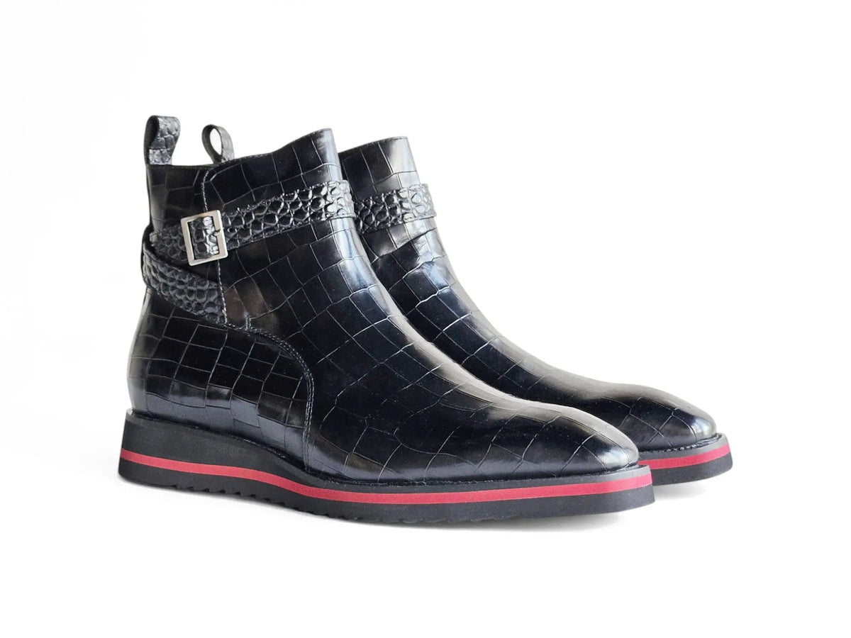 Carrucci Shoes Men's Vesper Cross Strap Buckle Boot Men's Calfskin Leather KB517 01E