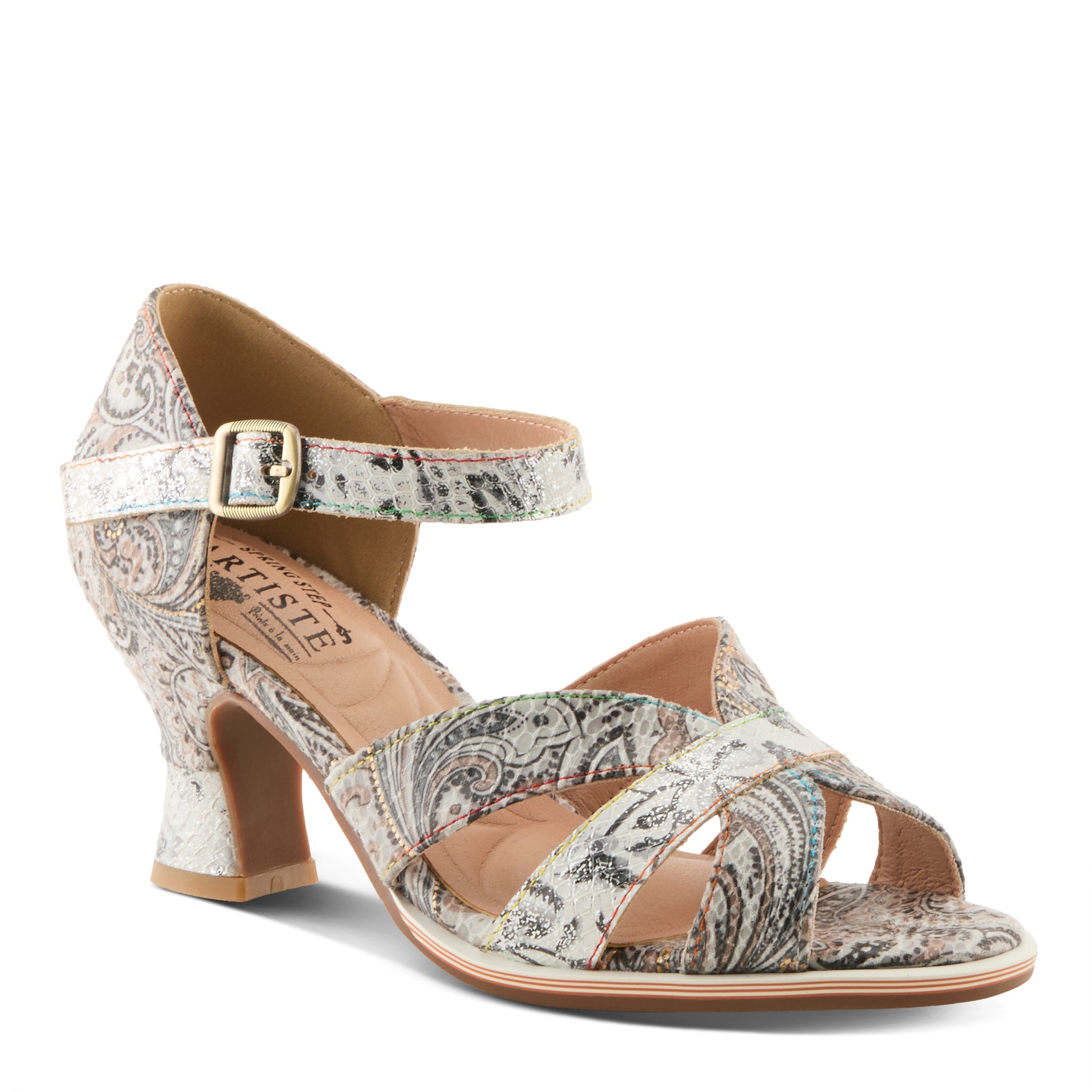 L'Artiste L'ARTISTE WALTZ-FLEUR SANDALS sandal in grey multi with handcrafted leather design