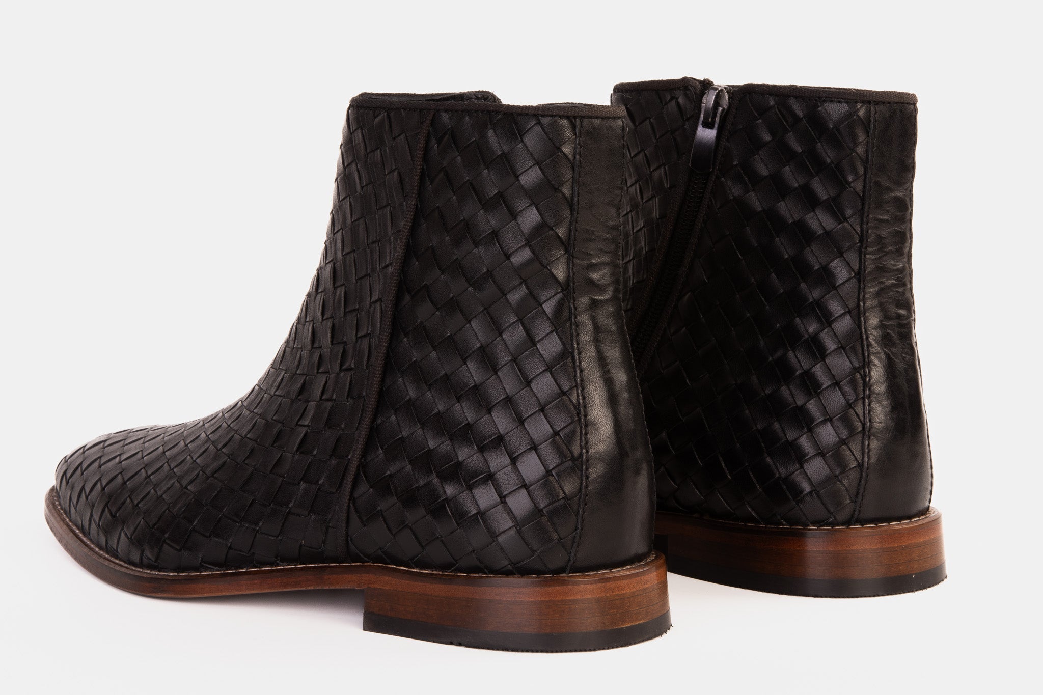 The Wellington Black Handwoven Leather Men Boot with a Zipper Final Sale!
