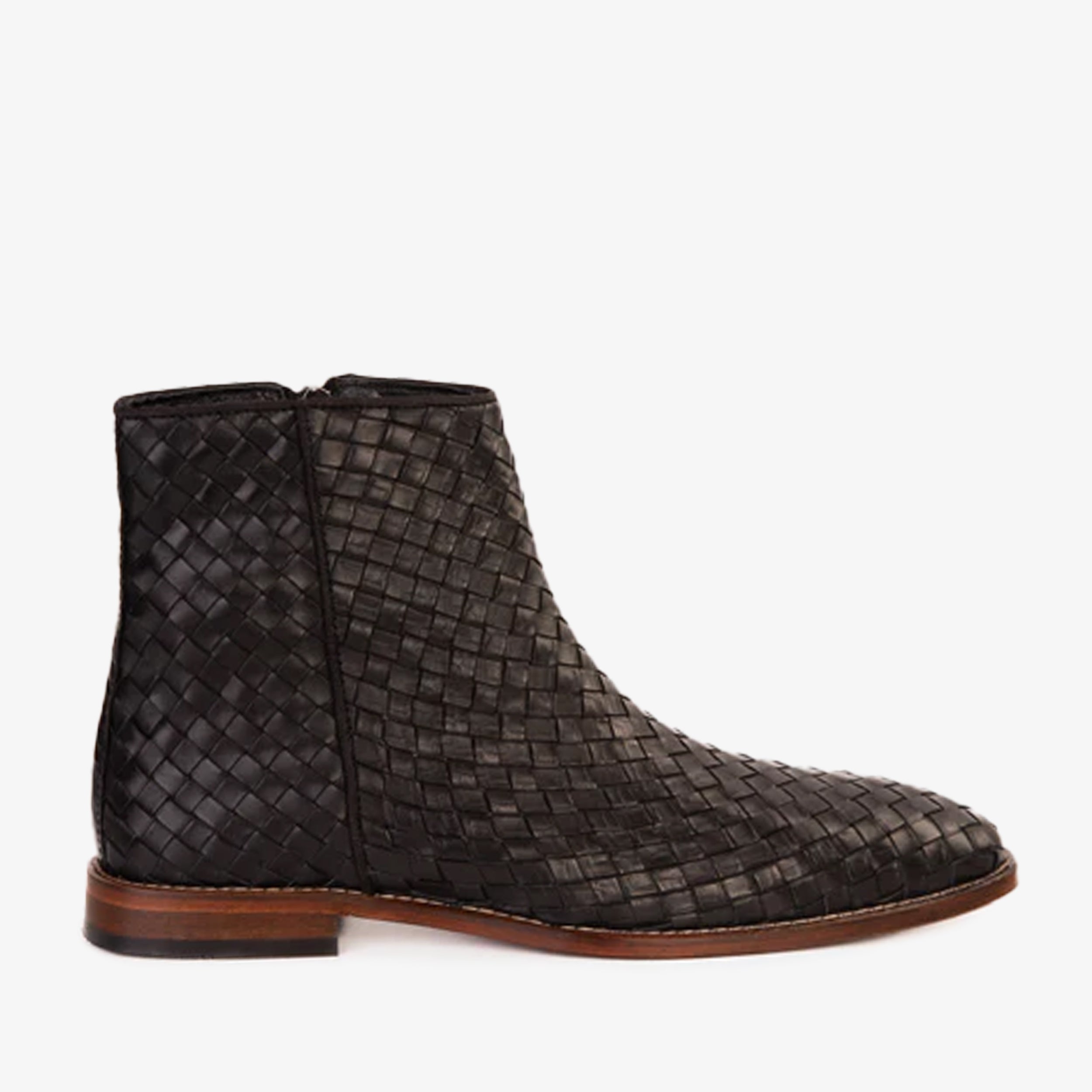 The Wellington Black Handwoven Leather Men Boot with a Zipper Final Sale!