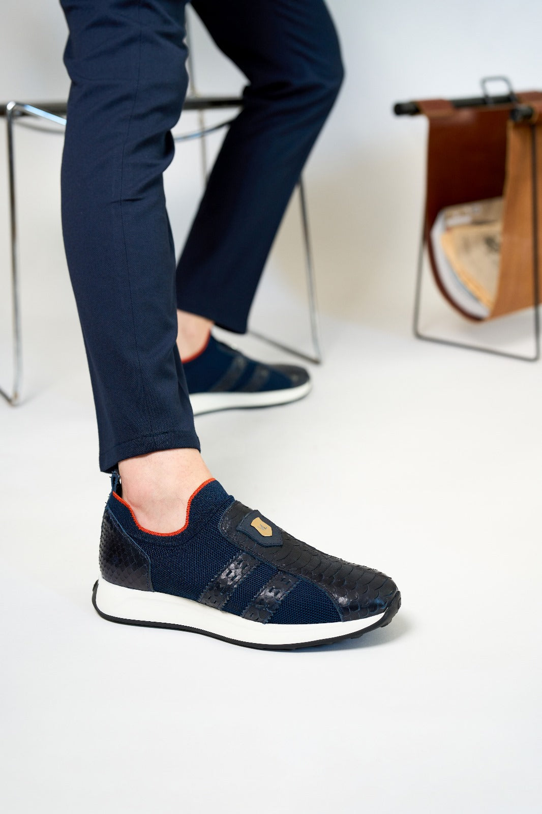 Vinci Leather The Aslan Navy Knitted & Leather Men Sneaker – product view 7