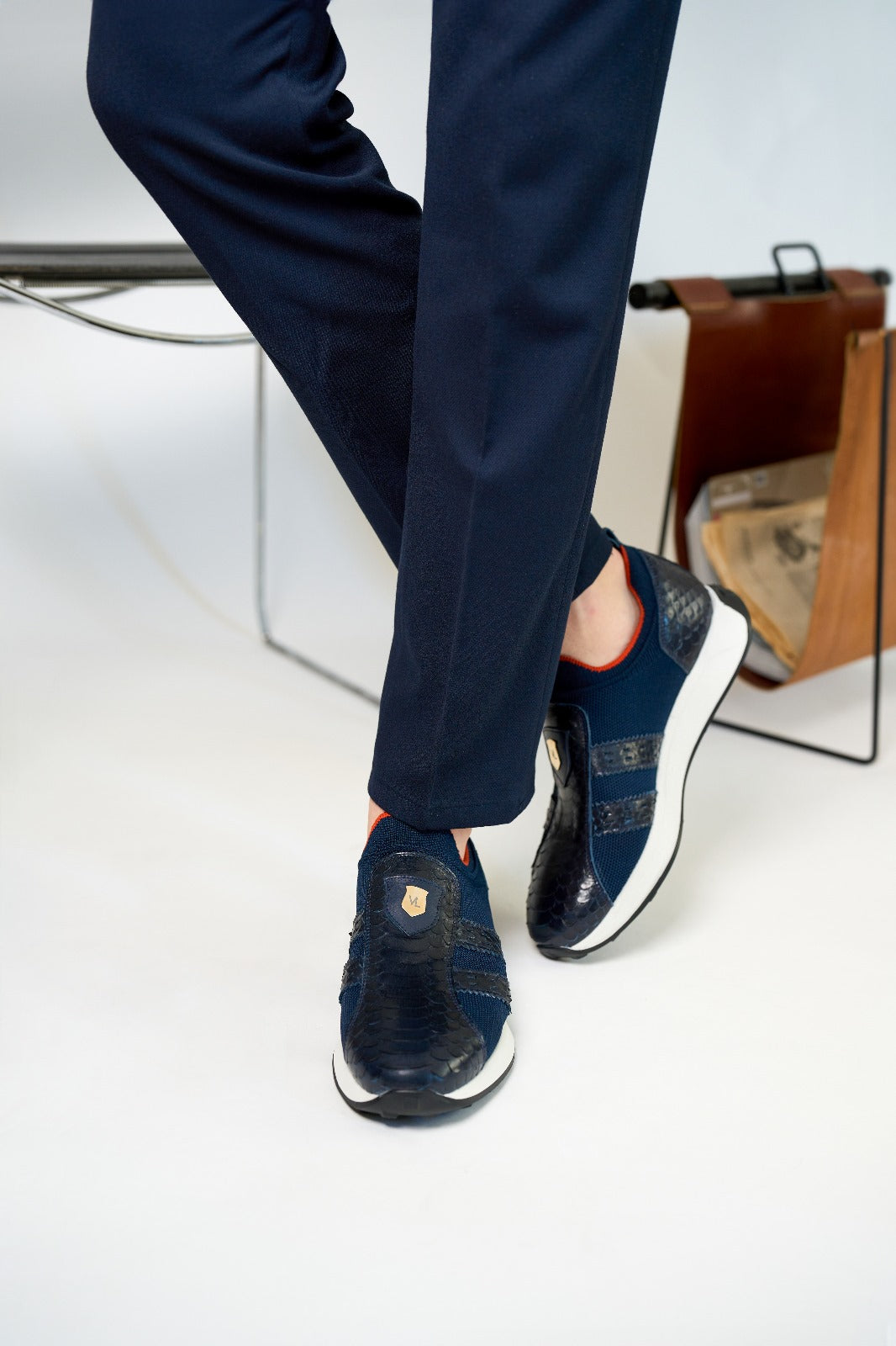 Vinci Leather The Aslan Navy Knitted & Leather Men Sneaker – product view 8