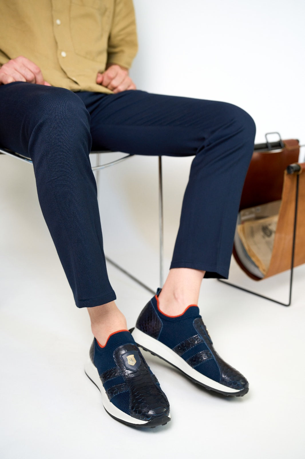 Vinci Leather The Aslan Navy Knitted & Leather Men Sneaker – product view 9
