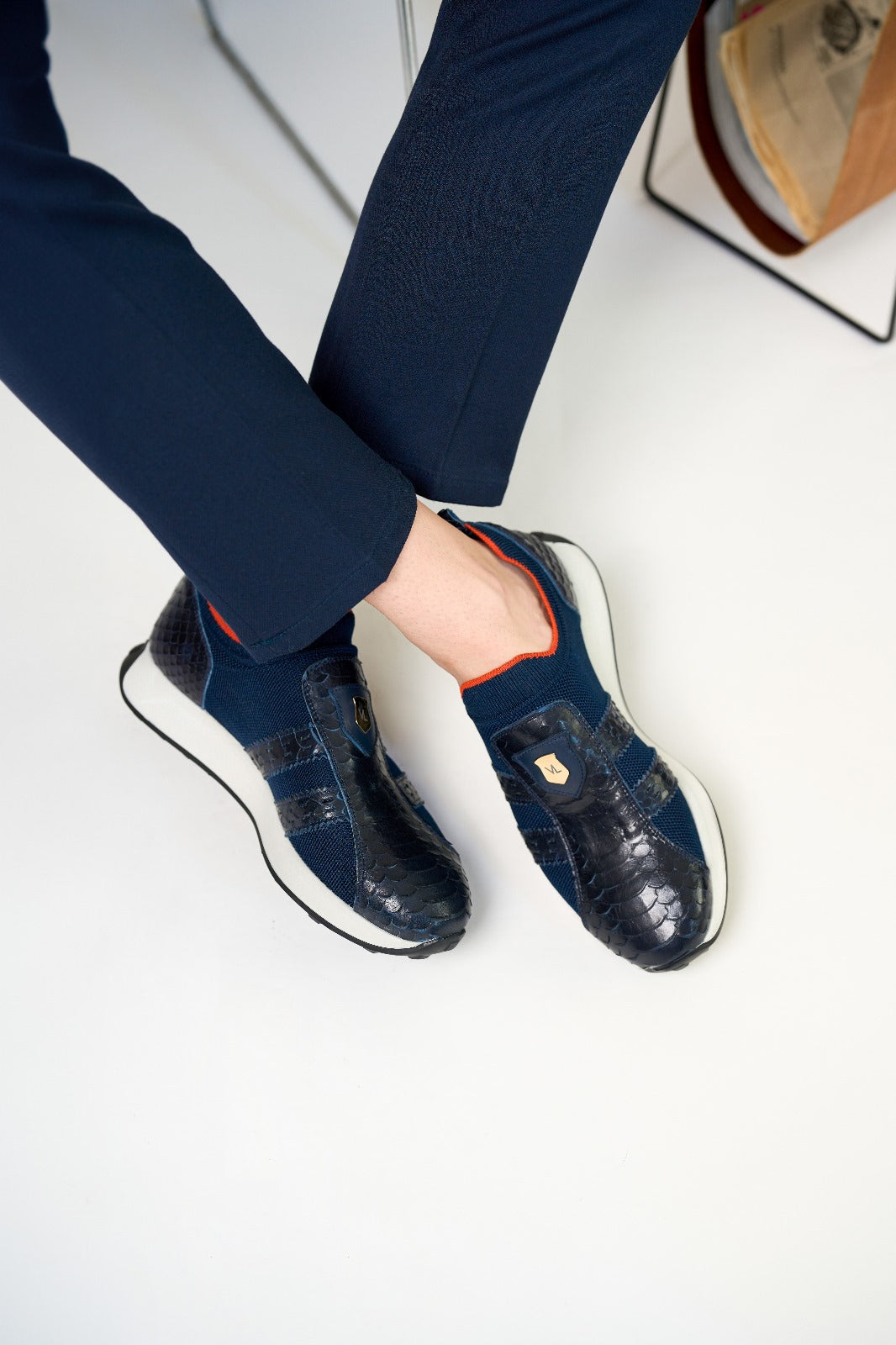 Vinci Leather The Aslan Navy Knitted & Leather Men Sneaker – product view 10