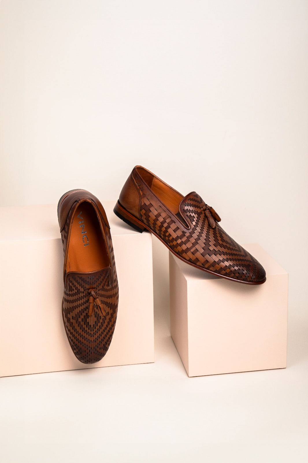 Vinci Leather The Meram Brown Leather Tassel Slip-On Loafer Men Shoe – product view 5