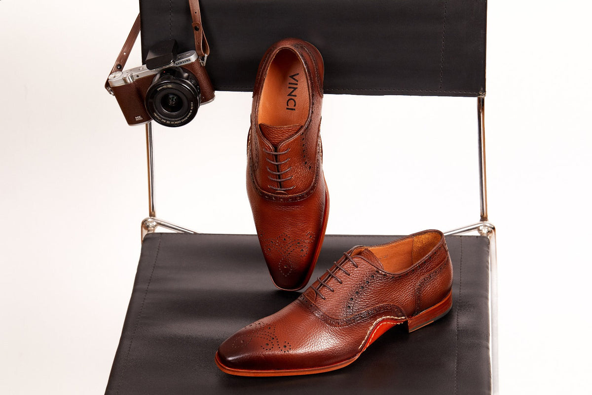 Vinci Leather The Draco Handmade Tan Semi Brogue Oxford Men Shoe – product view 6