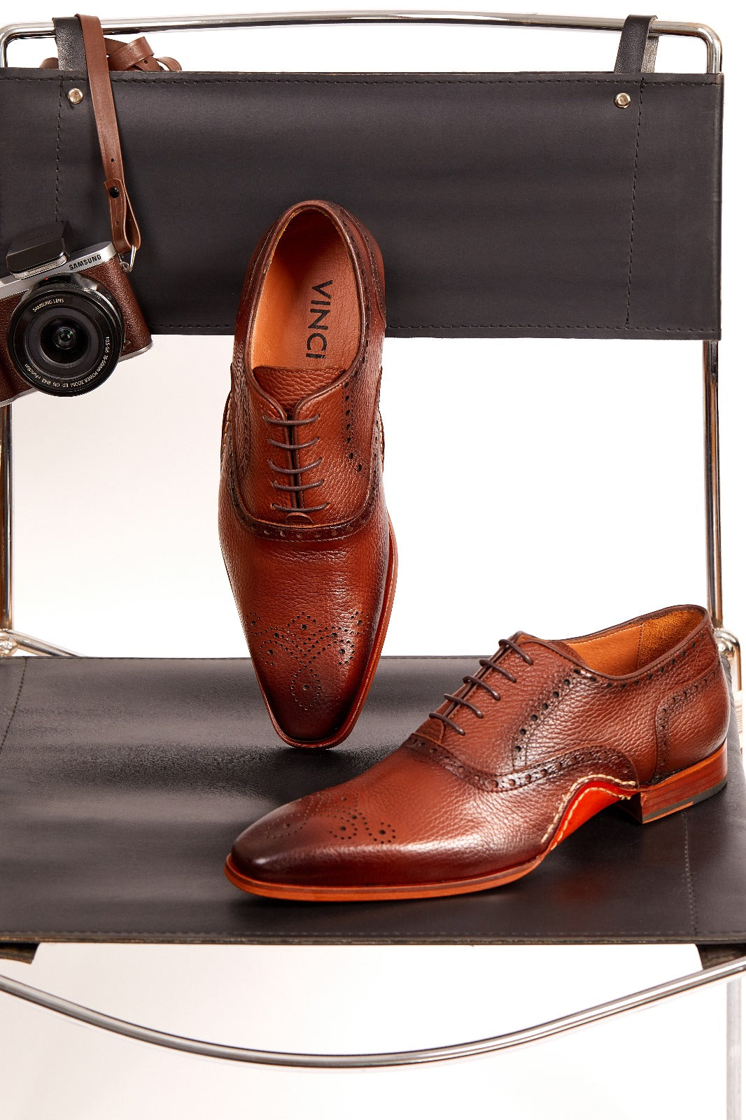 Vinci Leather The Draco Handmade Tan Semi Brogue Oxford Men Shoe – product view 7
