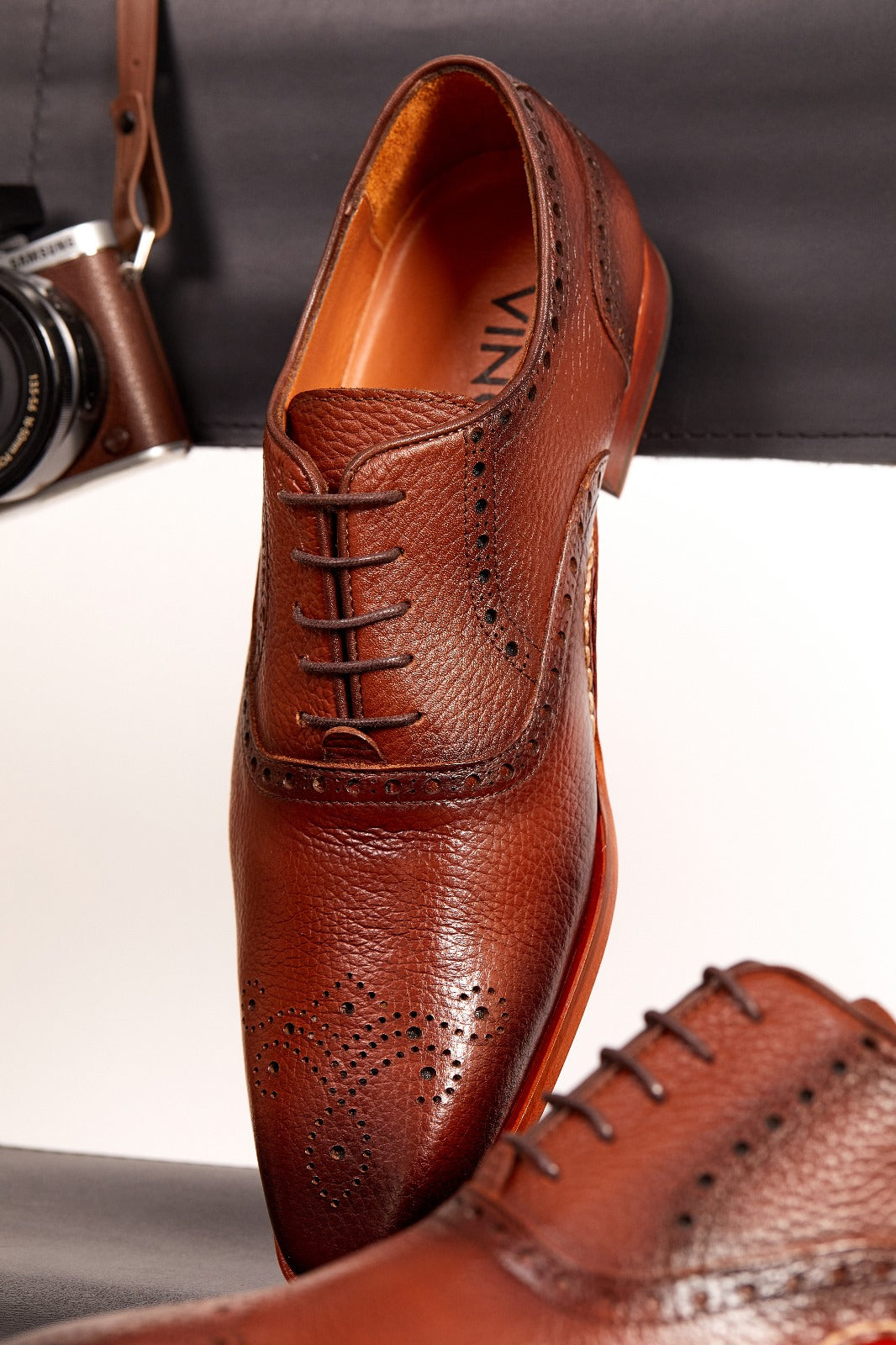 Vinci Leather The Draco Handmade Tan Semi Brogue Oxford Men Shoe – product view 8