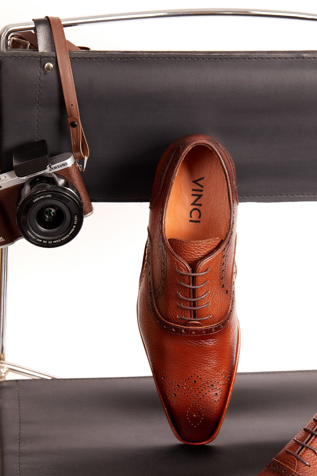 Vinci Leather The Draco Handmade Tan Semi Brogue Oxford Men Shoe – product view 9