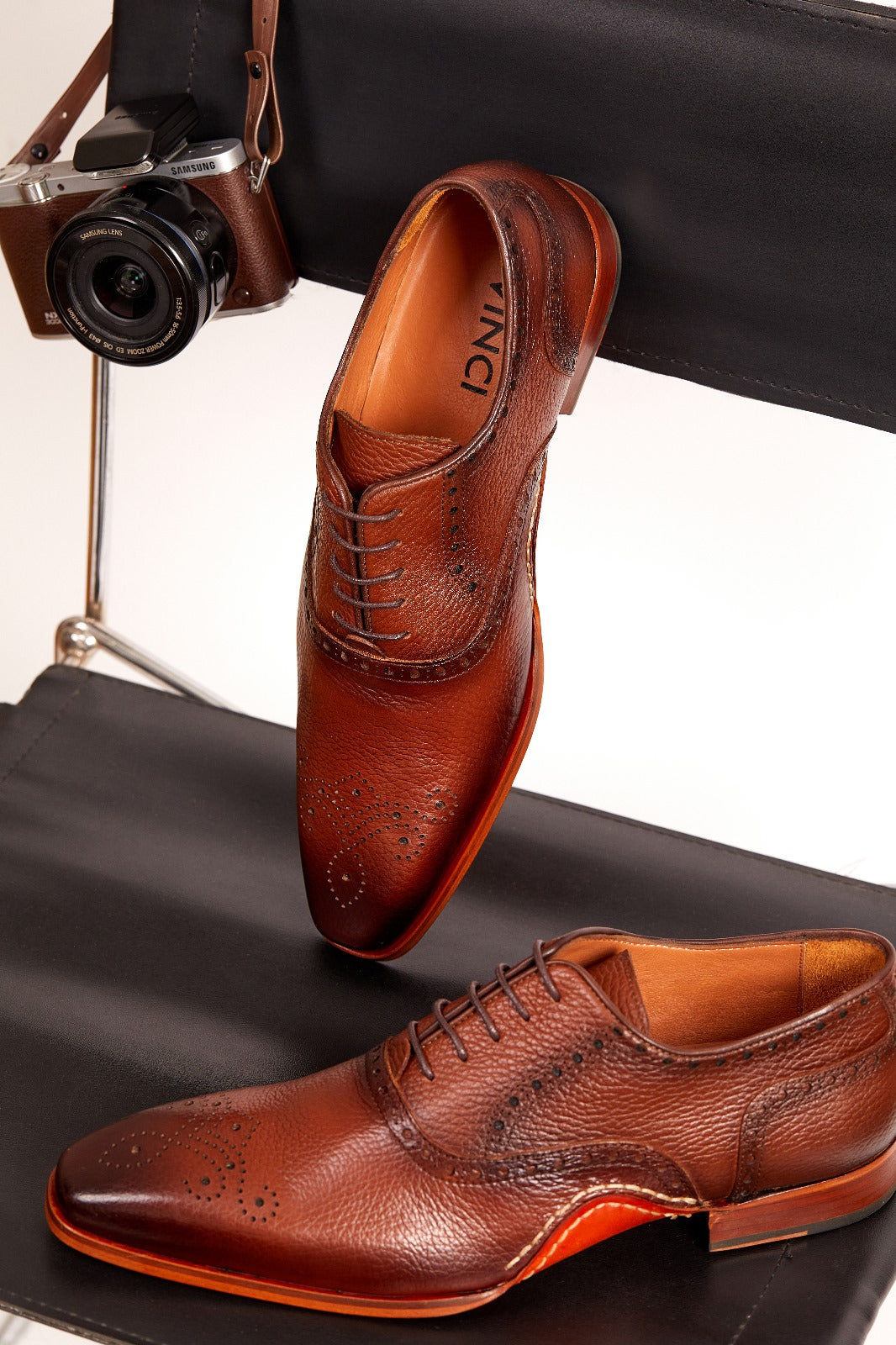 Vinci Leather The Draco Handmade Tan Semi Brogue Oxford Men Shoe – product view 11
